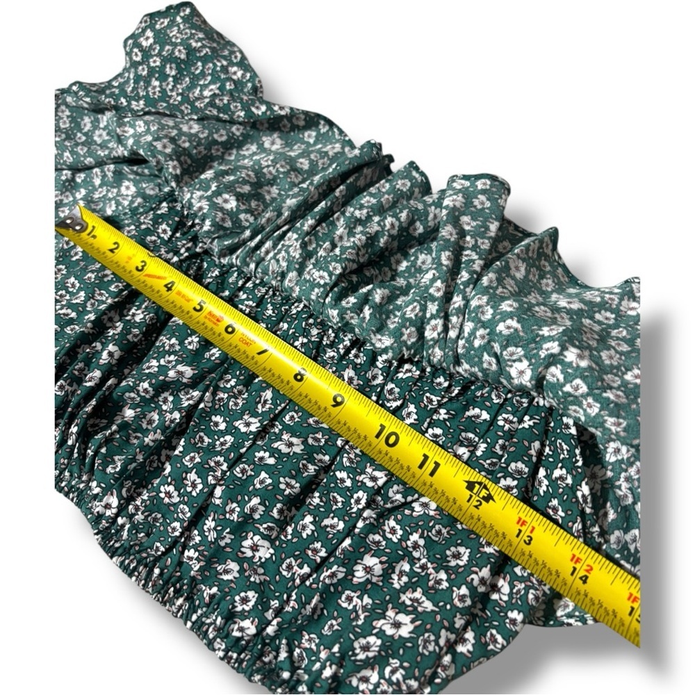 Indigo Child Teal and White Ditsy Floral Print Ruffled Off Shoulder Crop Top - Picture 14 of 16
